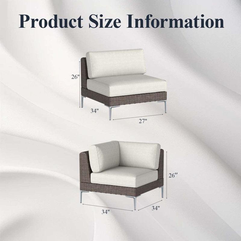  Ensemble de conversation pour canapé modulaire d'extérieur en osier 5 pièces avec conversation et coussins épais pour la pelouse et le jardin