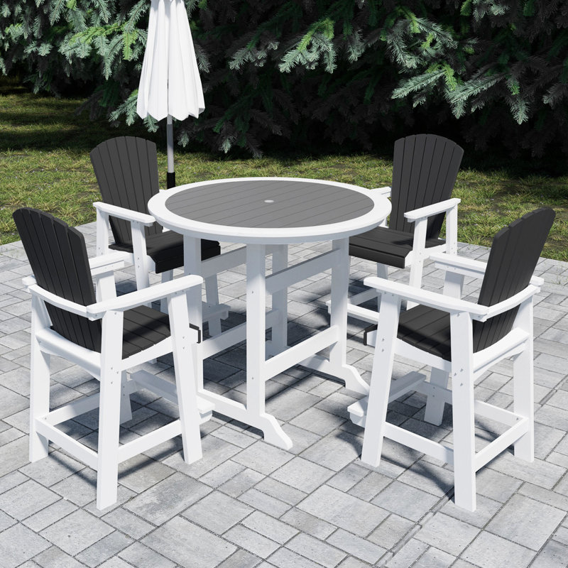 Chaises de bar d'extérieur - table de patio et tabourets de 5 chaises polyvalentes pour le jardin, piscine, blanc, gris, 4 bruits, réduction du bruit, blanc / gris