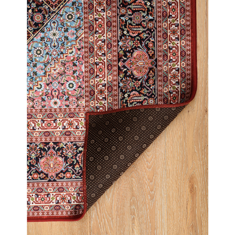 Breedlove Traditional Machine Woven Flatweave Red and Navy Area Rug with Non Skid Backing, Rectangle 2'2'' x 3'2''