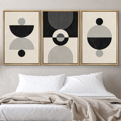 Mid Century Modern Boho 3 Piece Floater Frame Graphic Art Set on Canvas