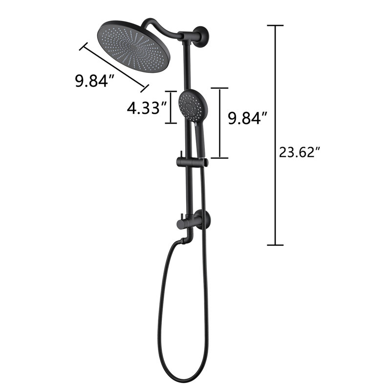 Matte Black Dual Shower Head Spa - 5-Setting Handheld System Wall Mounted 1.8 Gpm Adjustable Spray Resists Discoloration Hand Hose Length 59 In 5 Settings Corrosion & Scratch Included