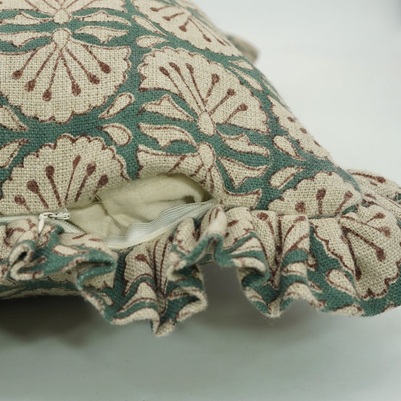 Coussin décoratif imprimé à la main Fab divine, Carrée, Vert, H 14 po x l 14 po