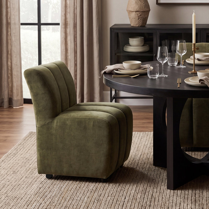 Gray Performance Fabric Upholstered Dining Chair, Green