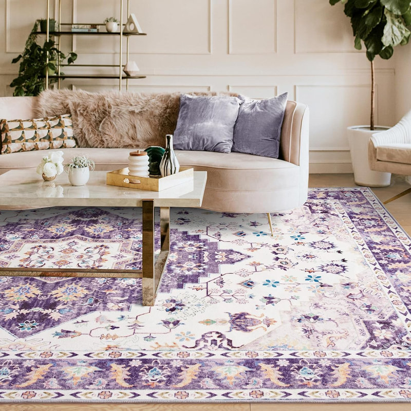 Carnegia Floral Area Rug, Purple, Rectangle 183 x 275 cm