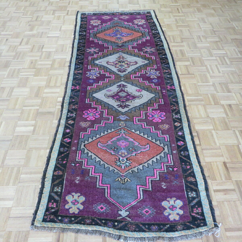 Tapis de couloir en laine noué à la main mauve en Tapis décoratif laine noué à la main de conception unique 3 pi 9 po x 9 pi 9 po Corentin