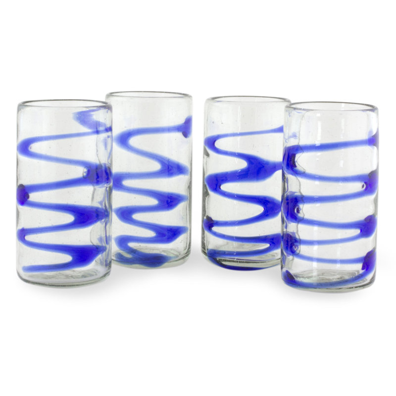 Cantel Blue Wave Hand-Blown 11oz. Highball Glass Set of 4