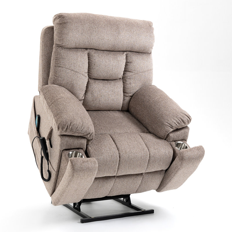 Stoehrs Extra Wide Lay Flat Recliner 400 lbs, Dual Motor Power Lift Recliner Chair for Elderly, Light Gray Chenille
