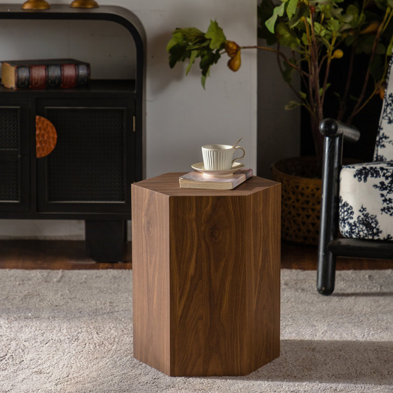 Table basse Hexagon, table de bout moderne, Bois de noyer