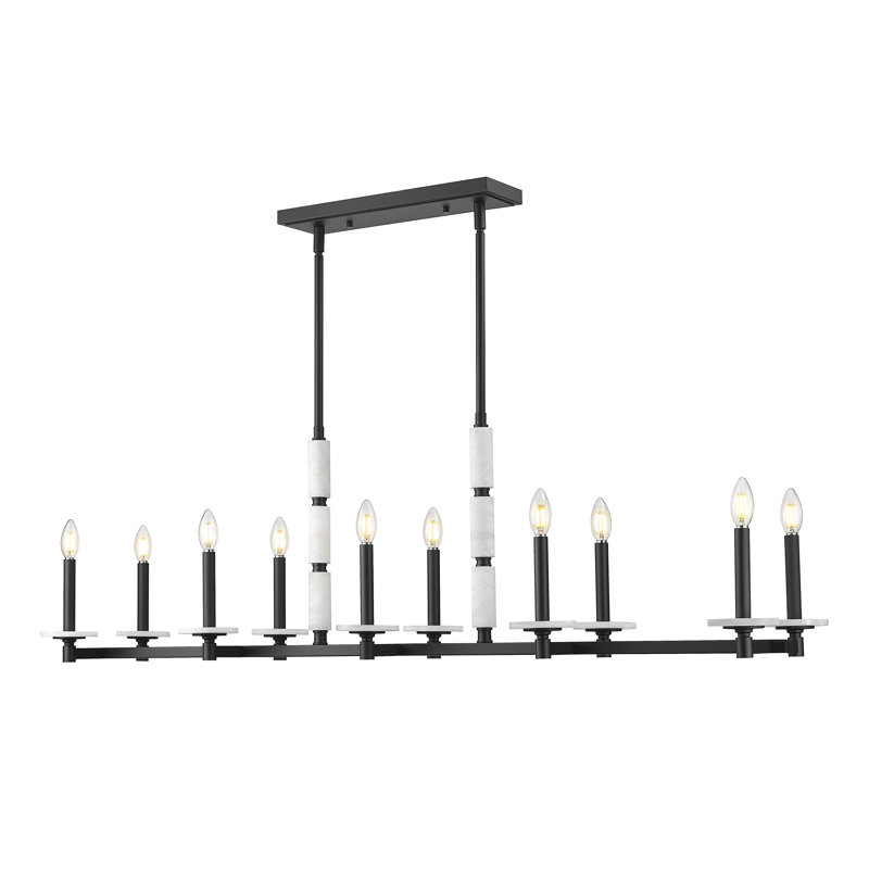 Lustre linéaire moderne Burdine, Noir mat, 10 lumières, H 16 po x l 12 po x P 56 po