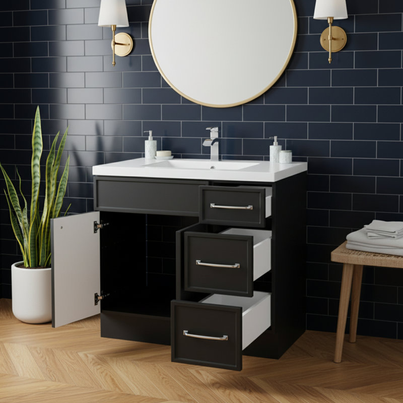 Ensemble de meuble-lavabo simple Manhattan, Noir, Chrome chrome, 36"
