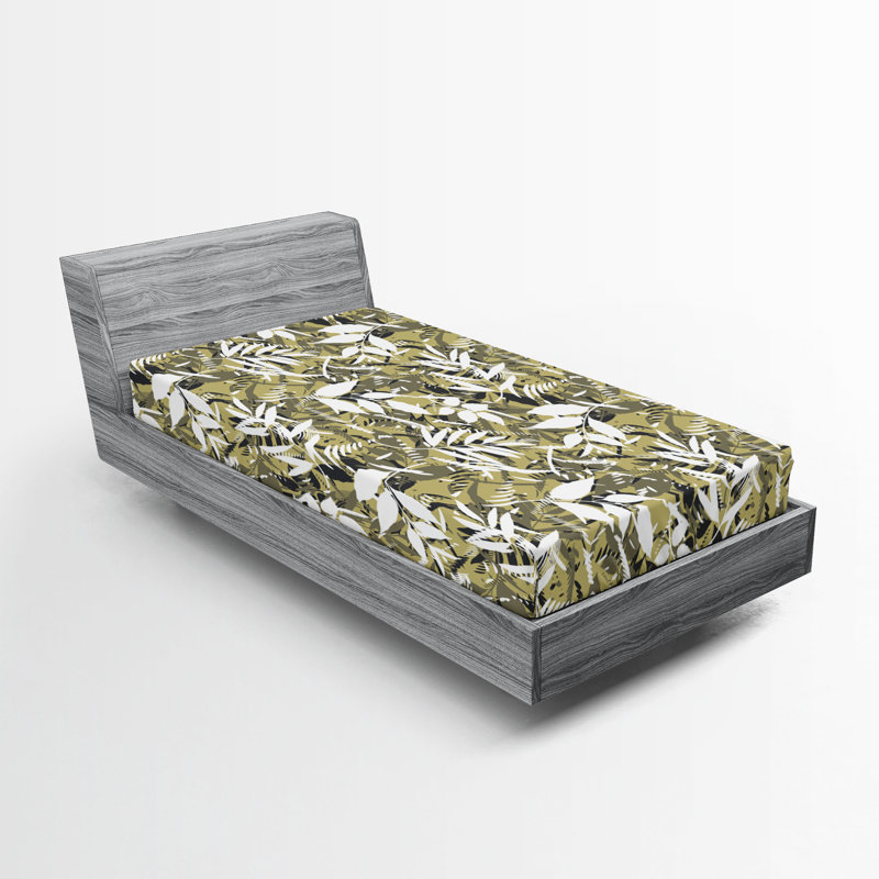 Drap-housse Ambesonne, Drap-housse de taille simple, Blanc, vert olive pâle / floral