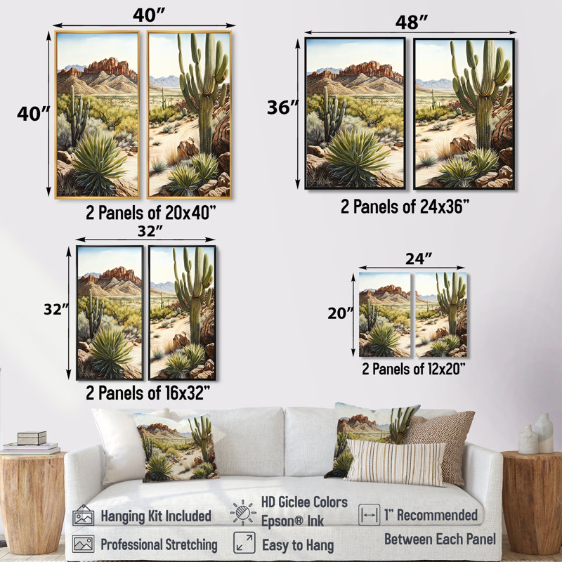 Arizona Desert V - Art mural vert 2 pièces, 32" H x 32" W, Impression encadrée flottante, Brown
