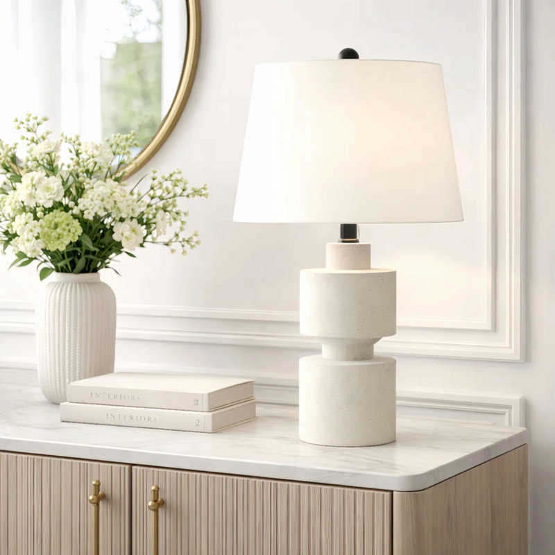 Lampe de table 24,5 "moderne en résine ivoire avec intensité variable à 3 voies pour chambre à coucher, salon, chevet, table de chevet