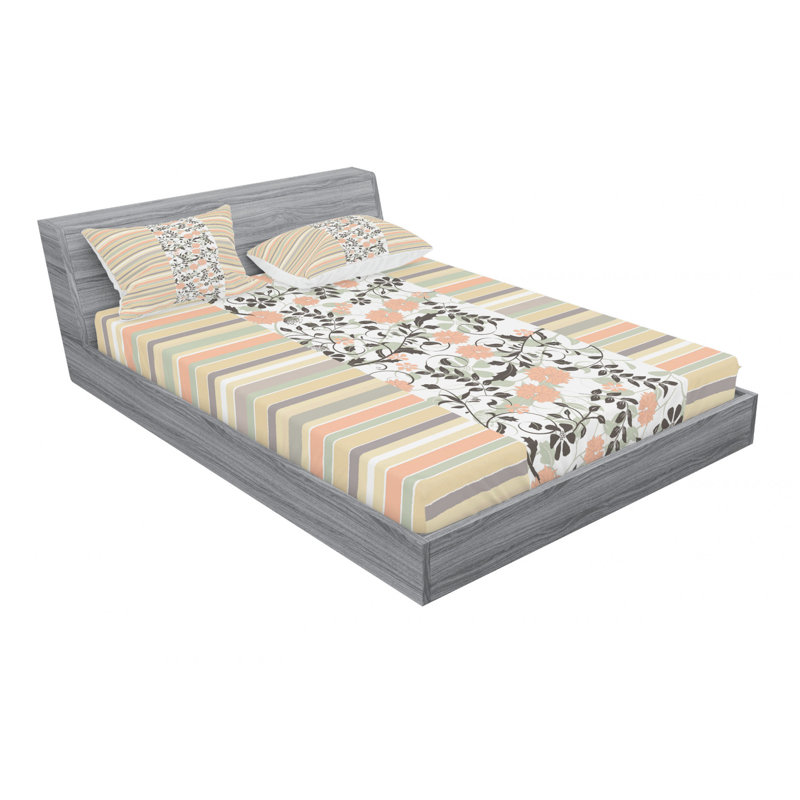 Microfiber Floral Sheet Set, Queen Sheet Set with Fitted Sheet