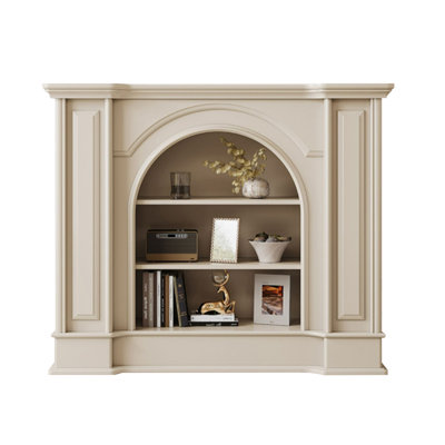 Beige Solid Wood Freestanding Fireplace