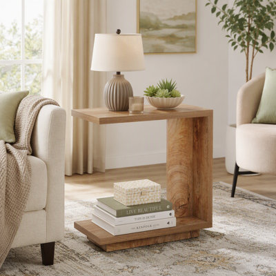 C-Shaped End Table, Wood Side Table Nightstand