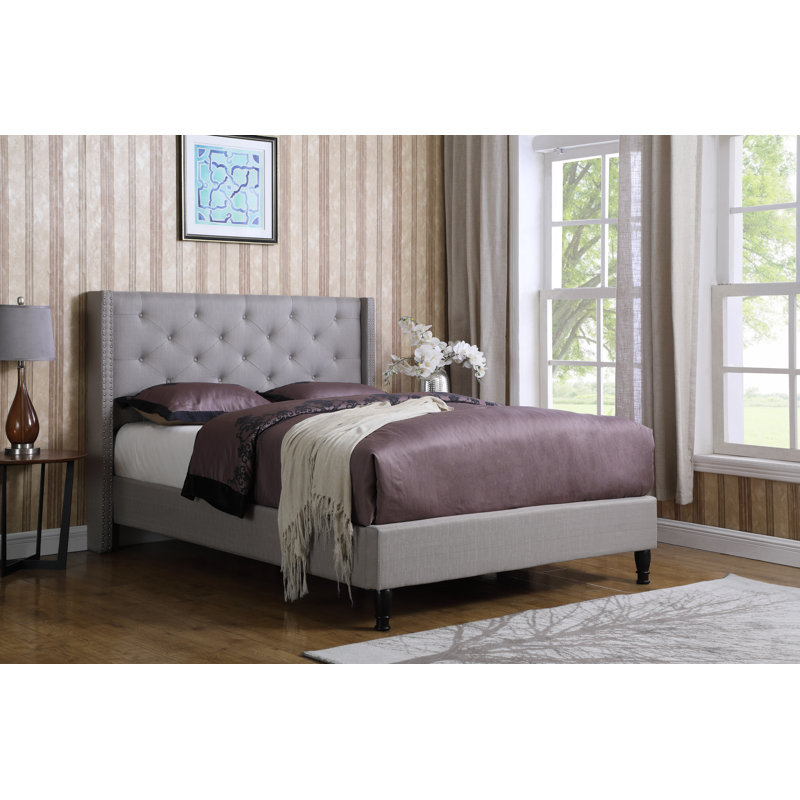 Lit plateforme bas capitonné Acklin, Double, Gris
