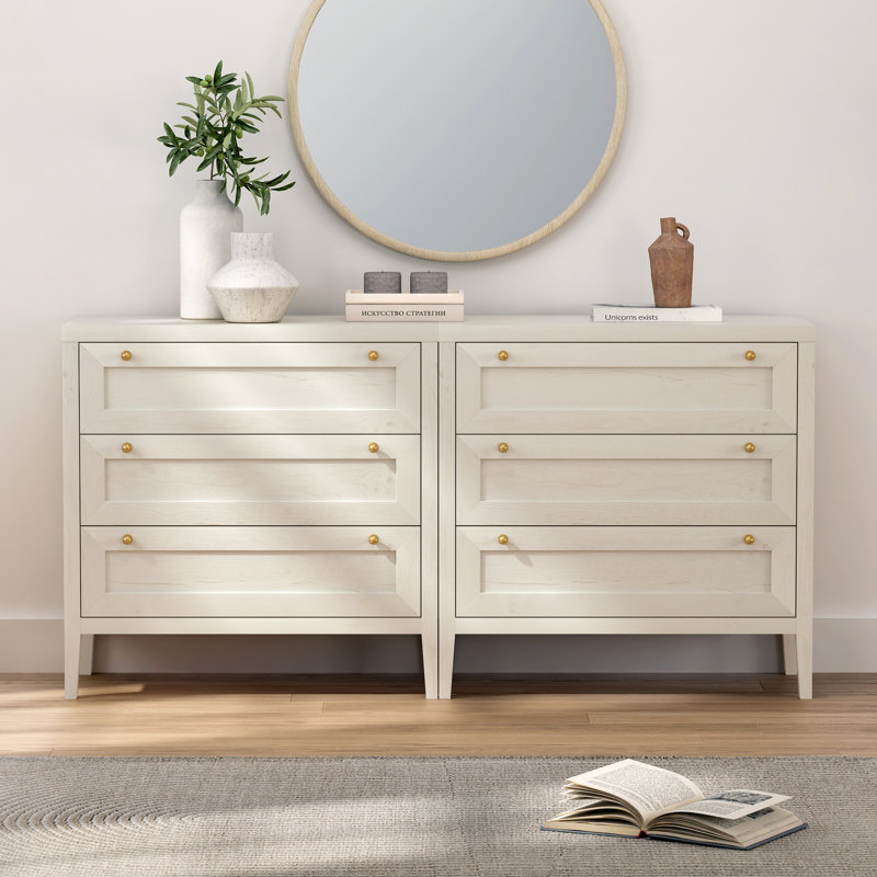 Commode 3 tiroirs Farmhouse, commode large, table de chevet 3 tiroirs, Blanc antique, 2