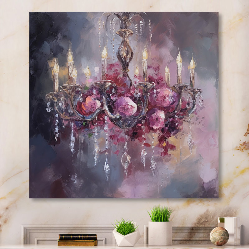 Élégant lustre floral I - lustre, art mural, Toile tendue, H 16 po x l 16 po x P 1 po