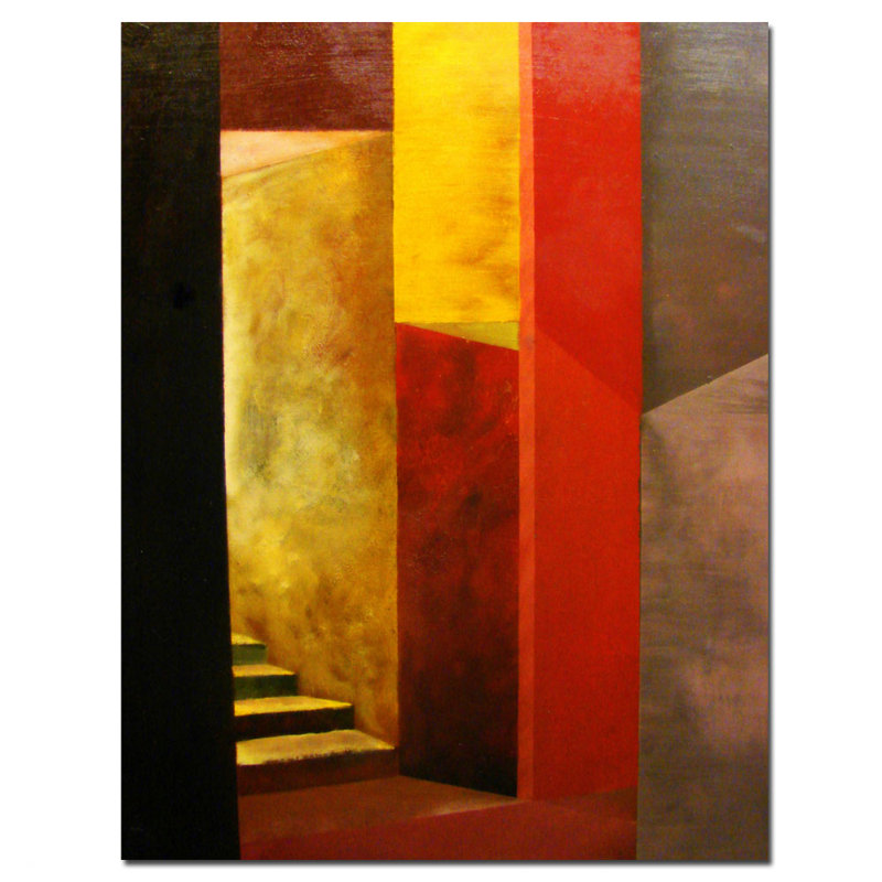 Large Multicolor Abstract Canvas Art with Stairway Design