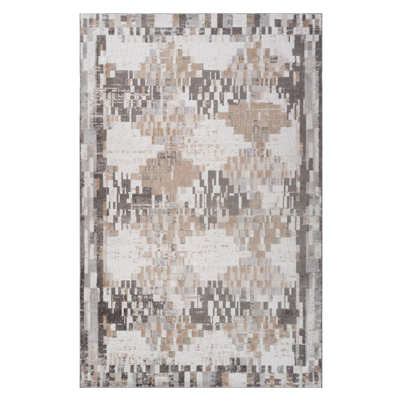 4' X 6' Cream and Brown Abstract Distressed Area Rug