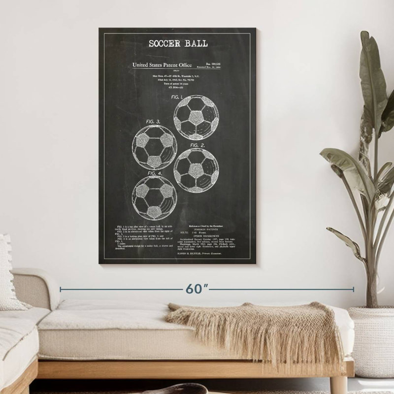 Ballon de soccer, brevet BW sur toile, H 48 po x l 32 po x P 1,25 po