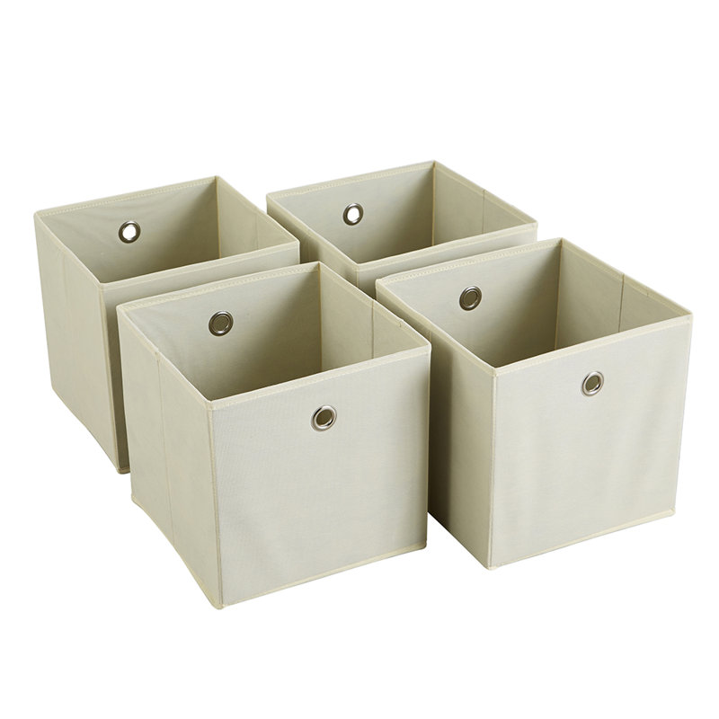 Pack of 4 Fabric Storage Cube Organiser Box, Off White