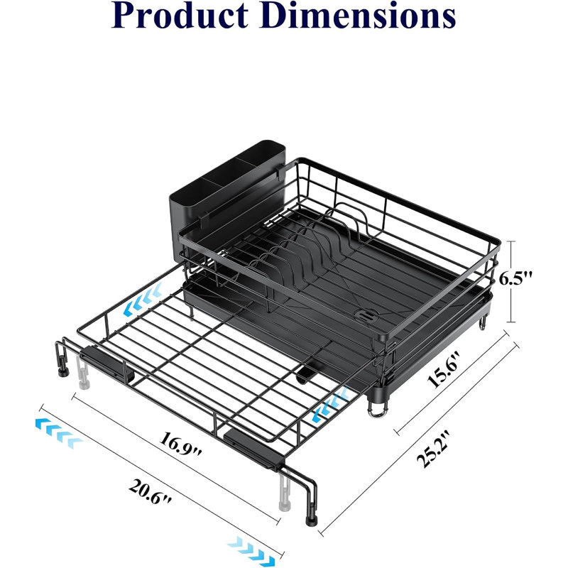 Extendable Dish Drying Rack - Rust-Resistant Dish Racks for Kitchen Counter with Adjustable Support Legs