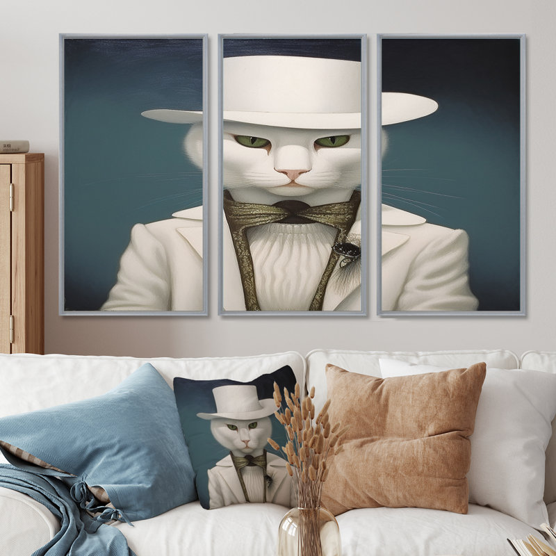 Hopedale - Cat Wall Art Print Set, Silver Floater Framed, 40" H x 60" W x 1" D