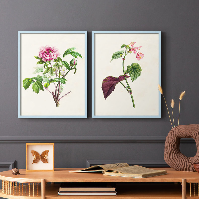 «Pretty Pink Botanicals», reproduction encadrée de qualité supérieure - prête à être accrochée - aucun clou requis - aucun clou requis