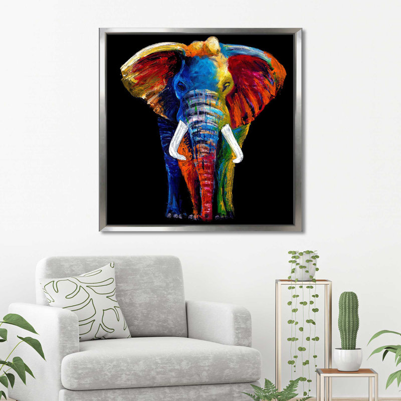 «Great Elephant» par Clara Summer - impression, Cadre flottant argent, H 31,5 po x l 31,5 po x P 2 po