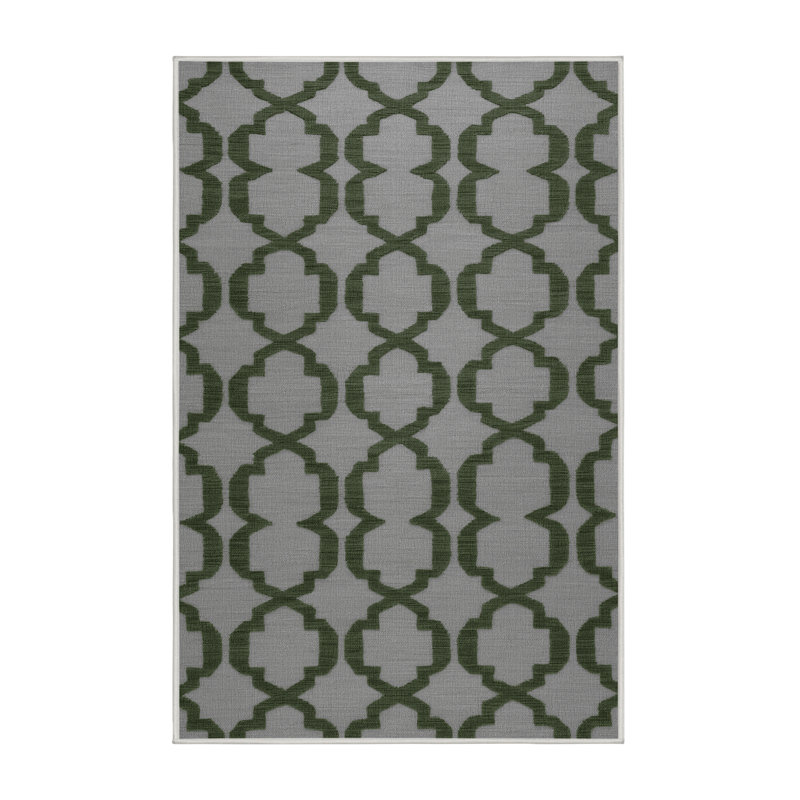 Machine Washable Trellis Green Area Rug, Rectangle 4' x 6'