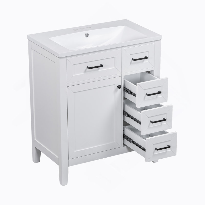 Meuble-lavabo 30 po avec lavabo, armoire de salle de bain blanche avec tiroirs, cadre solide et panneau de fibres à densité moyenne (ancien numéro de référence: N725S999222K)