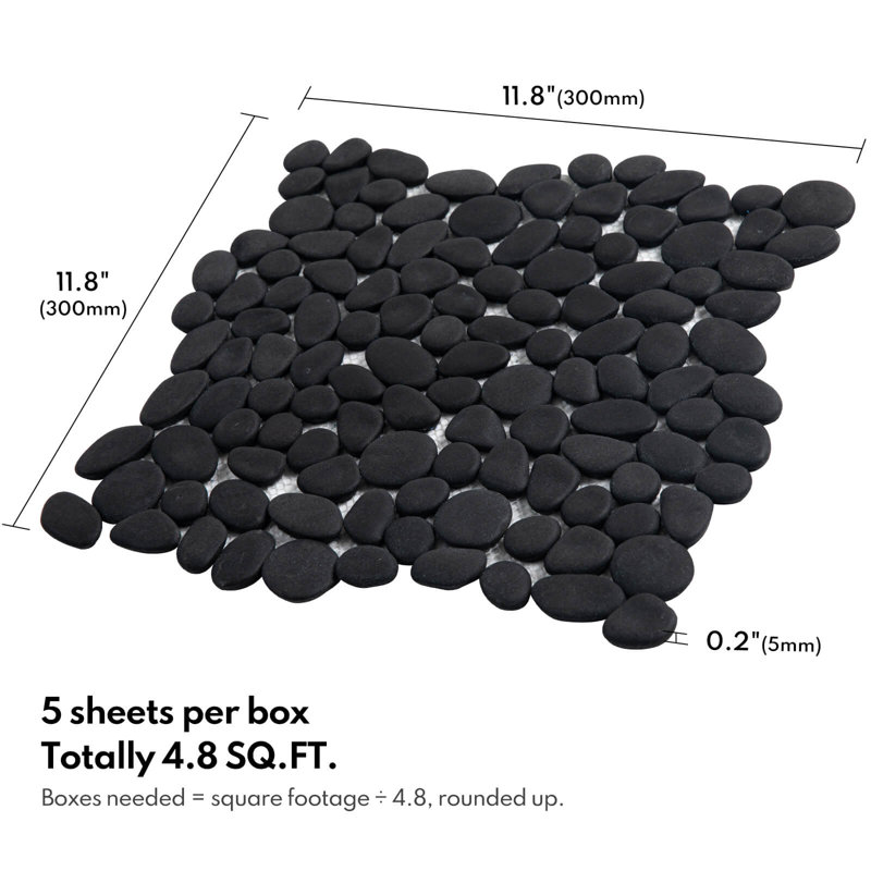 Carrelage mosaïque 5 galets Lovdeco, Noir - 11,4 po x 11,4 po