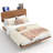 Queen Size Brown Solid Bamboo Floating Platform Bed With Headboard & Built-In Usb/Type-C Ports, No Box Spring Needed, Support Slats For Bedroom & Guest Rooms-1879941728-1879941729