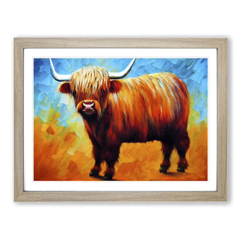 Highland Cow Vol.1 Abstract - Single Picture Frame Painting, 46cm H x 64cm W x 2cm D, Oak