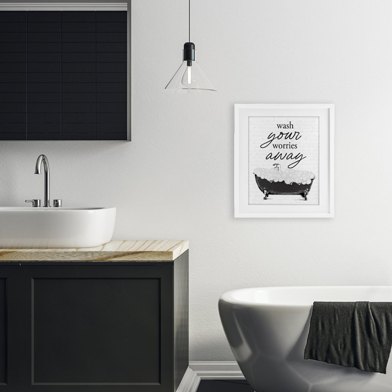 «Bubble Bath Wash Worries», impression encadrée sous verre, design par lettré et doublé, H 16 po x l 13 po