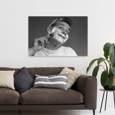 1950, jeune homme, rasage avec rasoir de sûreté, art mural rétro classique rétro