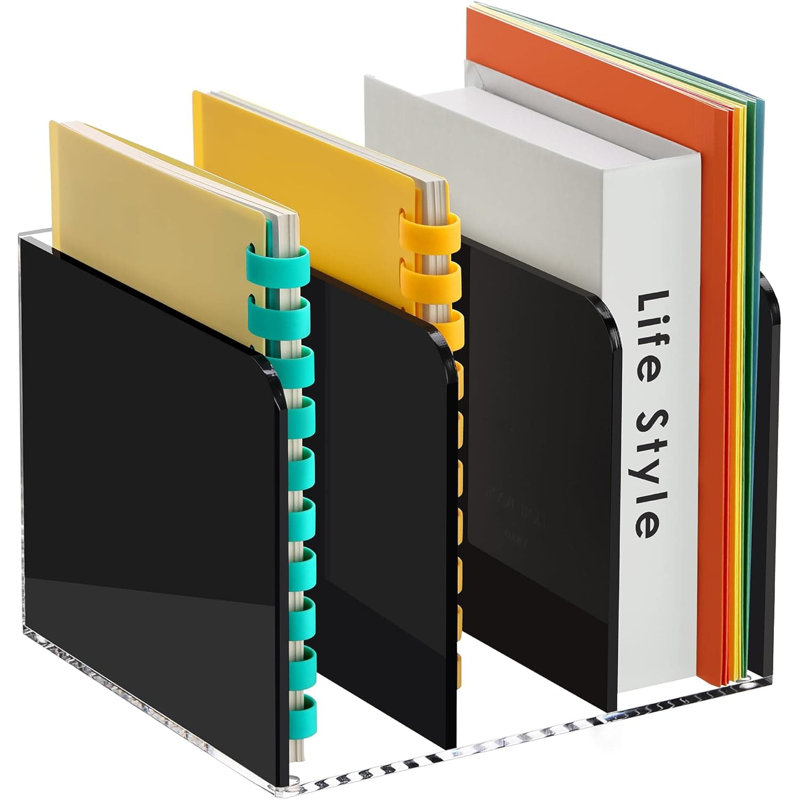 Porte-classeur et organiseur de bureau en acrylique avec 3 compartiments verticaux, support de trieur de dossiers de travail pour le rangement de bureau, de maison et d'école