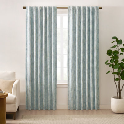 Eclipse Clemence Stripe Absolute Zero 100% Blackout Curtains, Blue, 50 x 84 Inch Long, Thermal Curtains & Drapes, (Single Panel)