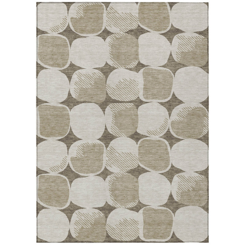 3' X 5' Taupe Beige And Gray Abstract Washable Indoor Outdoor Area Rug