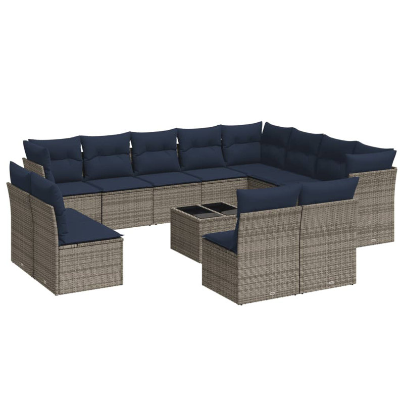 Ensemble de canapé de patio 13 pièces avec coussins en rotin de polyester, Gris, Marine
