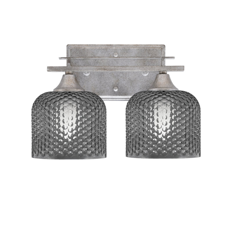 Uptowne 2 Light Bath Bar Shown In Aged Silver Finish With 6" Textured Glass, Smoke