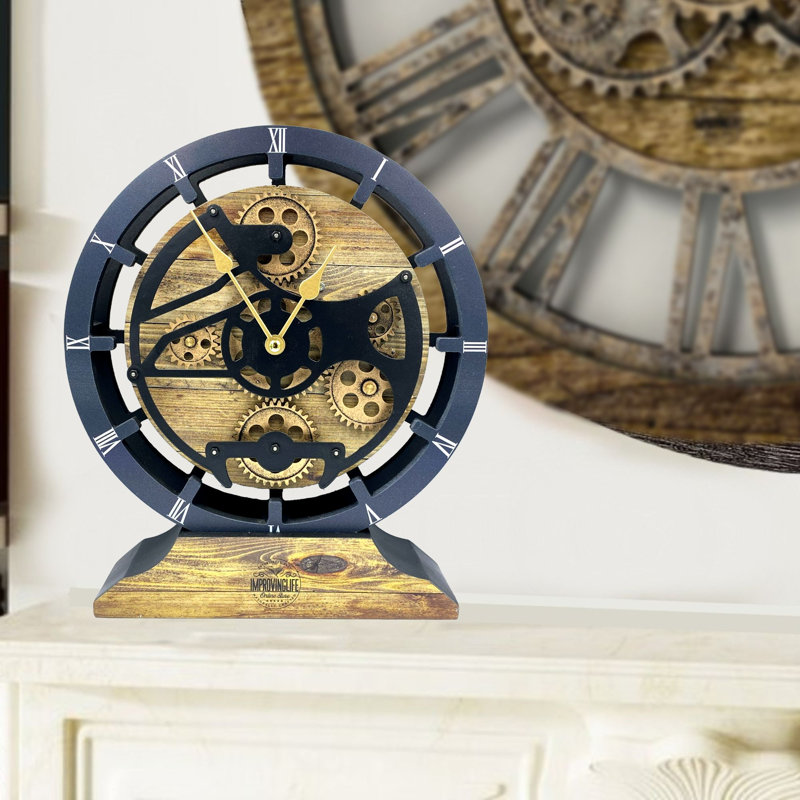 Wood Wall Clock, Gold Antique