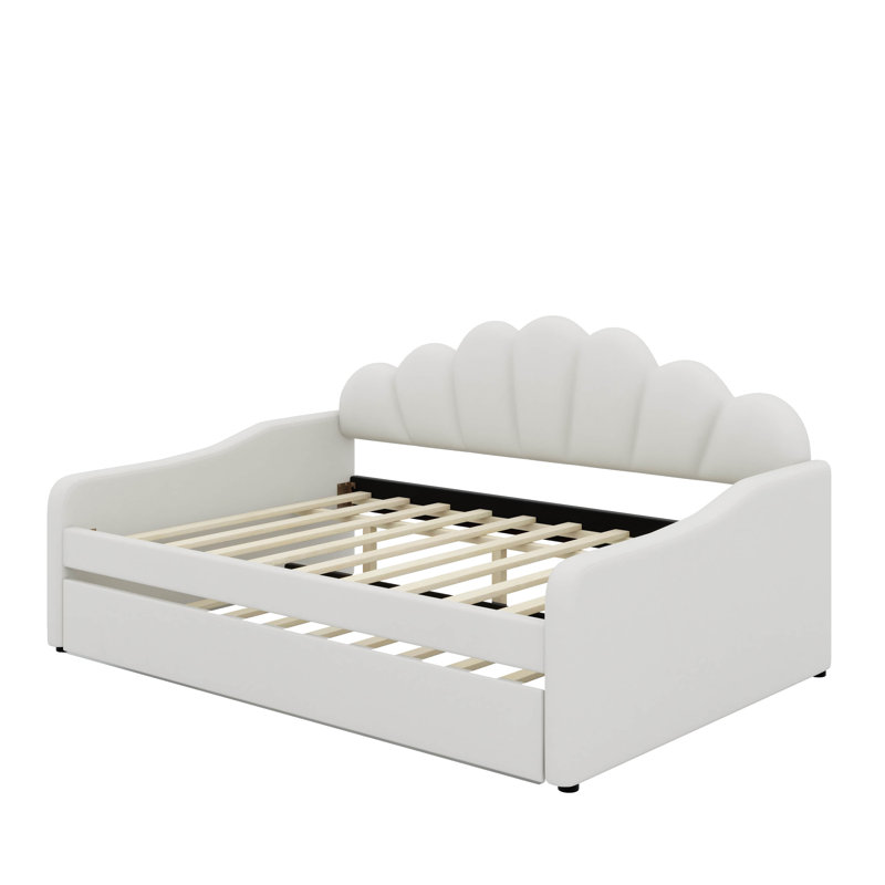 Full Size Upholstery Daybed Frame With Backrest And Trundle, White