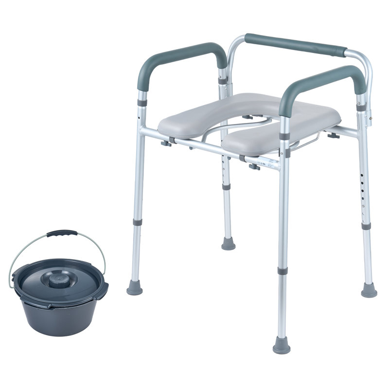 Adjustable Height Steel Bedside Commode Chair with Padded Seat