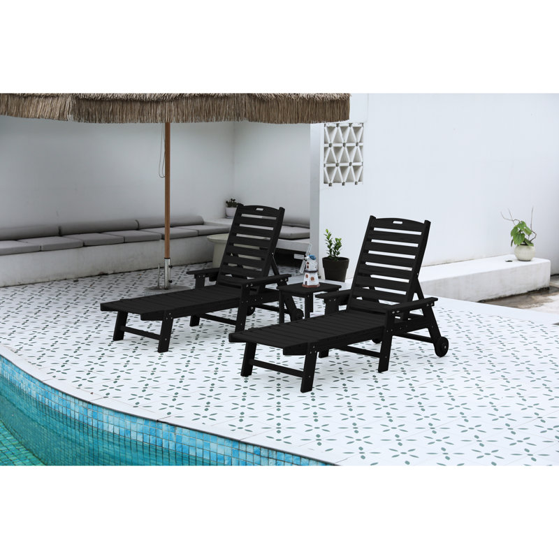 Of 2 Outdoor Lounge Chairs. Oversized 5-Positions Chaise Chair. Patio Chair With Wheels & Cup Holder. Black, Weather-. Suited For Pool, Deck, Poolside. Materials. Simple Installation. Low