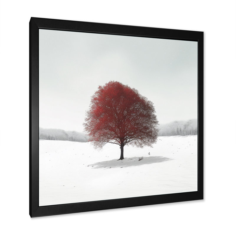 Red Tree In Snow III, reproduction d'art sur toile, Cadre photo noir, H 16 po x l 16 po x P 1 po
