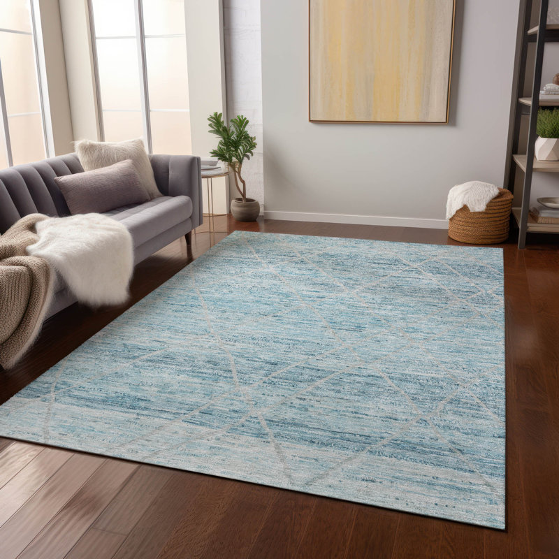 Tapis bleu sarcelle lavable à la machine intérieur / extérieur Cinead ACN1658, Rectangle 10 pi x 14 pi