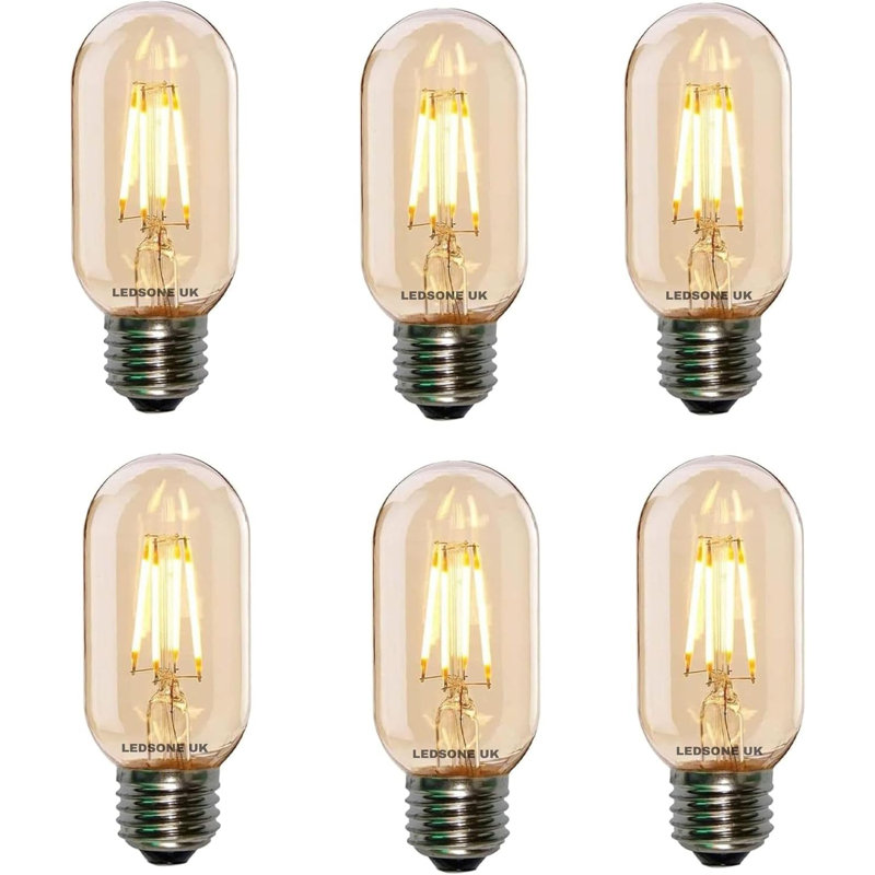 Vintage LED E27 Bulb, Edison Tubular T45 4W Dimmable LED Filament Screw Bulb, Warm White 2700K Amber Glass Lamp Lighting Decorative [Energy Class A]-220V-240V - Pack of 6